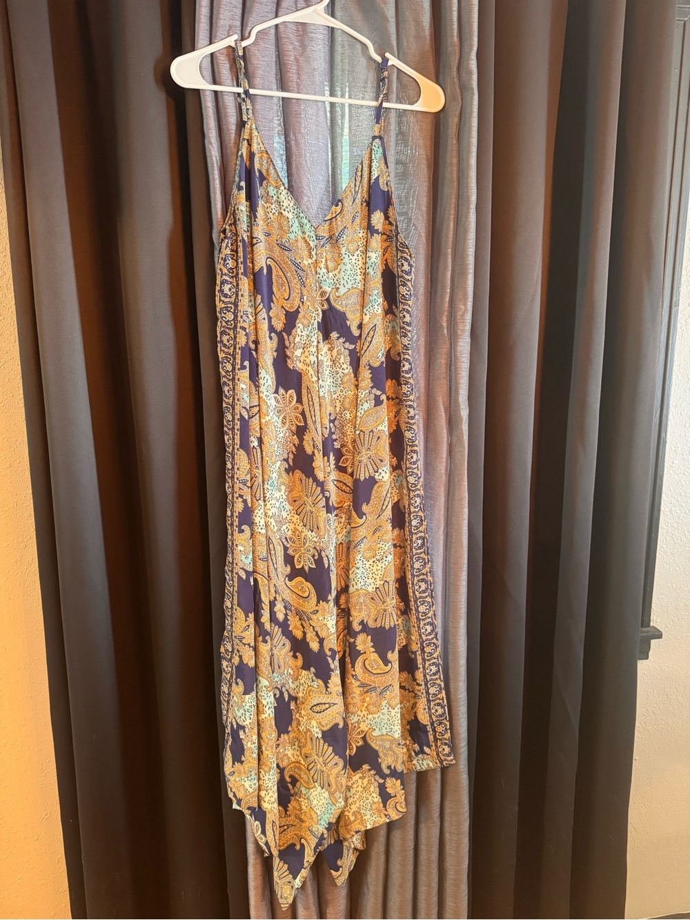 Navy Paisley Slip Jumpsuit with Gold Accents